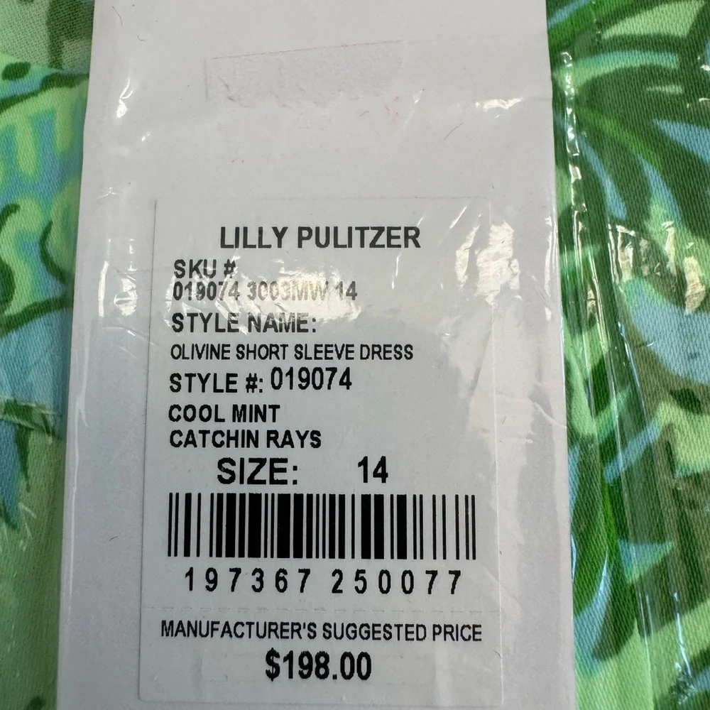 NWT Lilly Pulitzer 14 OLIVINE SHORT SLEEVE DRESS “Cool Mint” MSRP $198 sz 14 - Picture 8 of 9